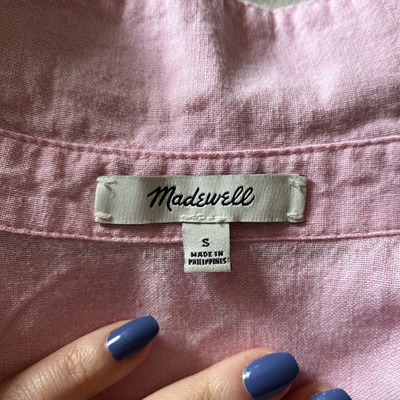 MADEWELL Sm. Short Sleeve Tie Front Top Paris Pink - Picture 2 of 7